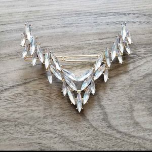 Rhinestone V Shape Hair Clip- Silver and gold toned - Zinc and Alloy